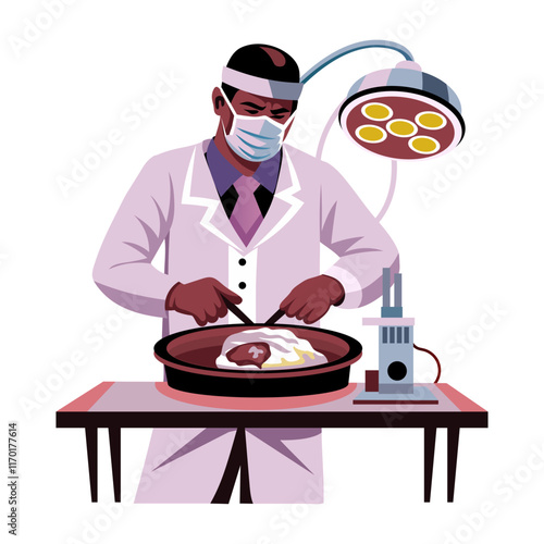 A flat style illustration of a neurosurgeon working in an operation room 
