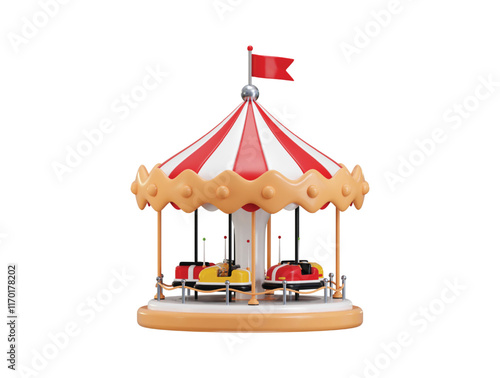 Carousel Icon 3d render concept of Spinning Ride with bumper car icon vector illustration