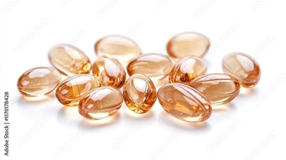 Daily vitamins on white background, light brown capsules isolated Daily vitamins on white background, light brown capsules isolated