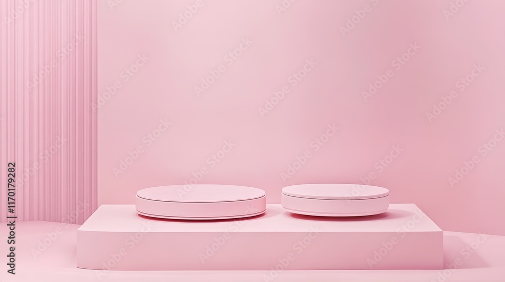 Pink product display with two platforms against a pink background Pink product display with two platforms against a pink background