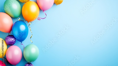 Colorful Balloons Arranged on a Light Blue Background photo