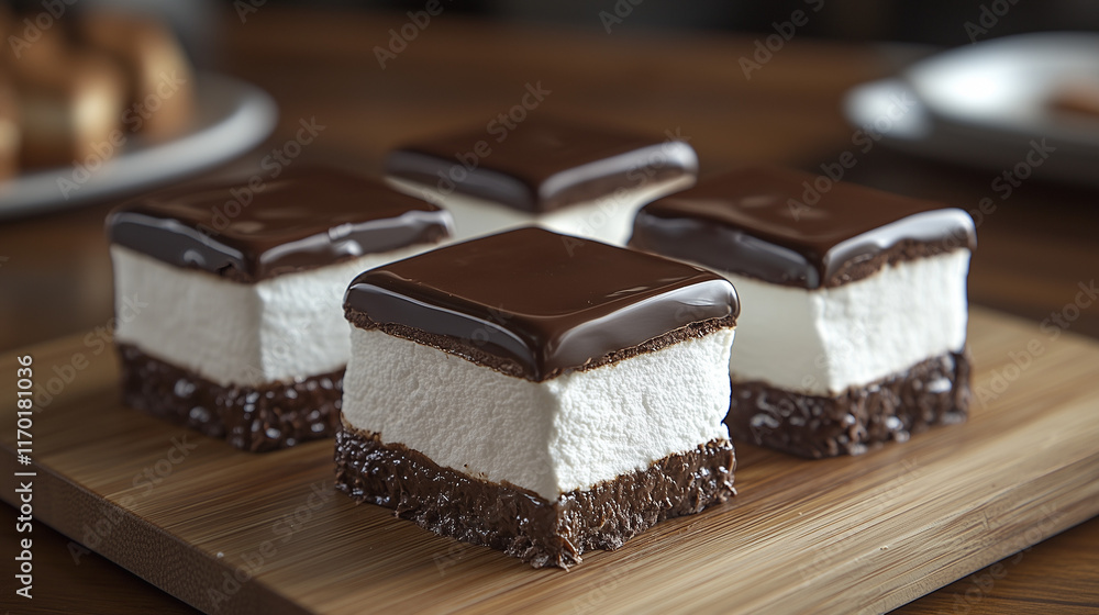 Gourmet marshmallow desserts coated with chocolate. Gourmet marshmallow desserts coated with chocolate.