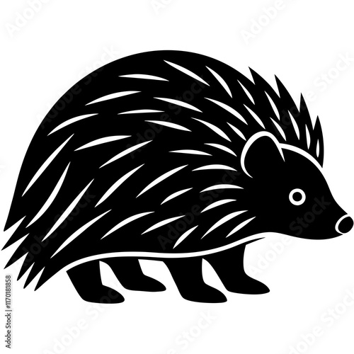 Cute Silhouette of a Porcupine line art vector cartoon illustration