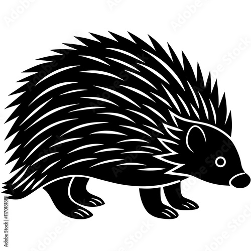 Cute Silhouette of a Porcupine line art vector cartoon illustration