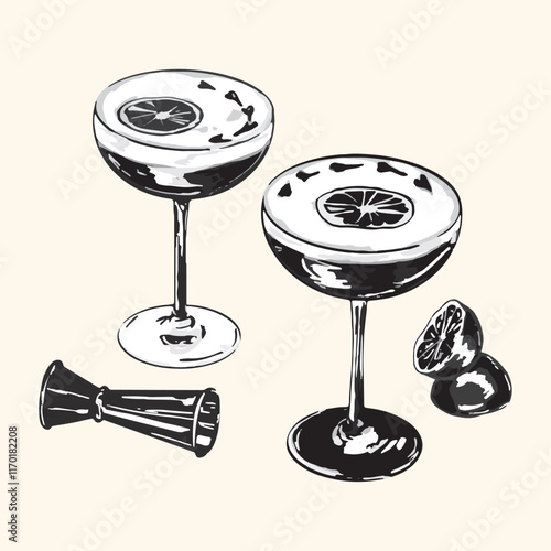 hand drawn martini sour cocktail