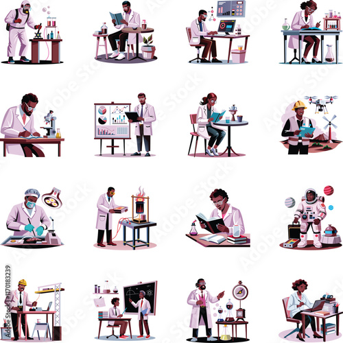 Collection of Flat Style Science Study Illustrations 

