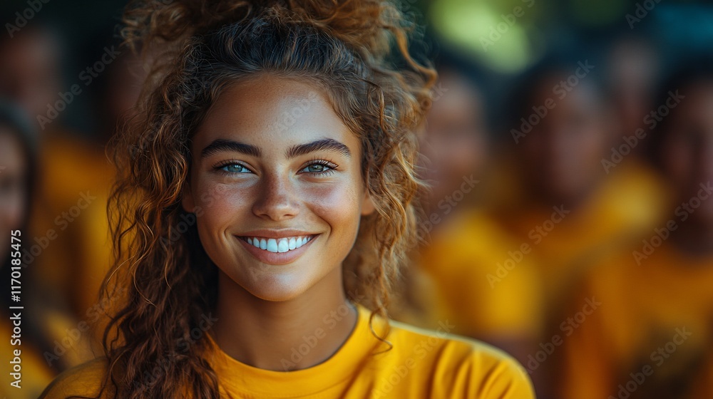 Young Woman Smiling Wearing Yellow Shirt Young Woman Smiling Wearing Yellow Shirt
