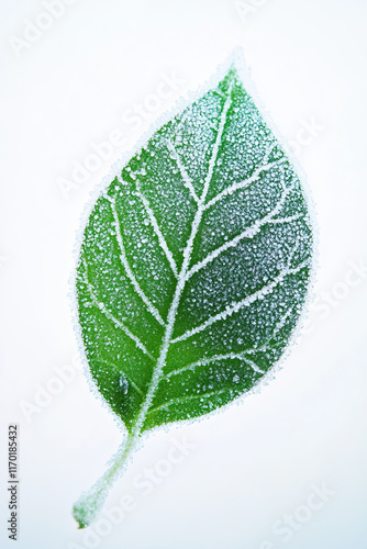 Frosted leaf on white background photo