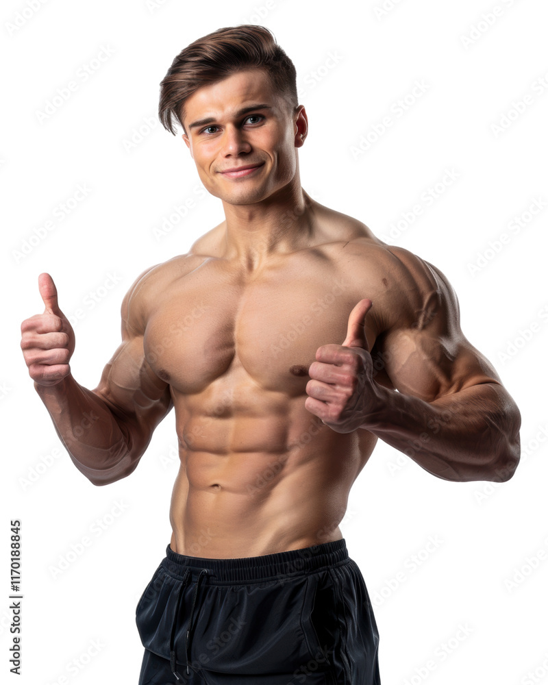 Fototapeta premium Muscular man showing thumbs up isolated on transparent background