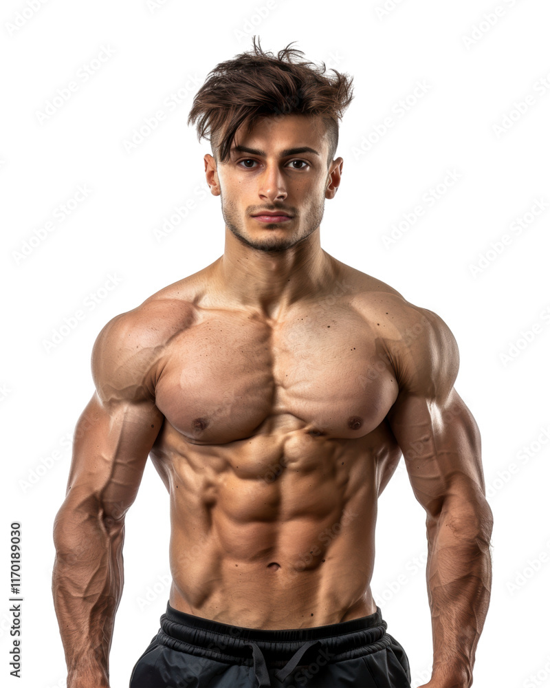 Fototapeta premium Young Muscular bodybuilder man isolated on transparent background