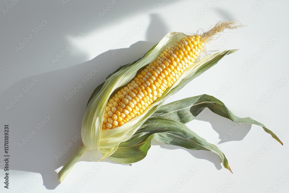 Fresh corn on the cob in husk, sunlight. Fresh corn on the cob in husk, sunlight.