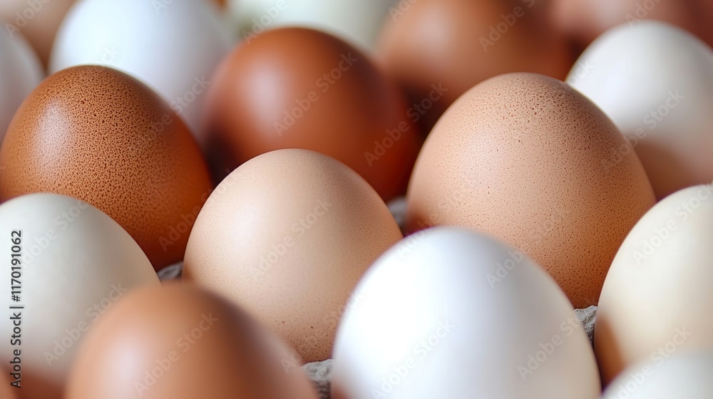 Close-up of Fresh Brown and White Eggs Close-up of Fresh Brown and White Eggs