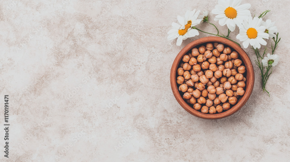 Roasted Chickpeas in a Bowl with Flowers Roasted Chickpeas in a Bowl with Flowers