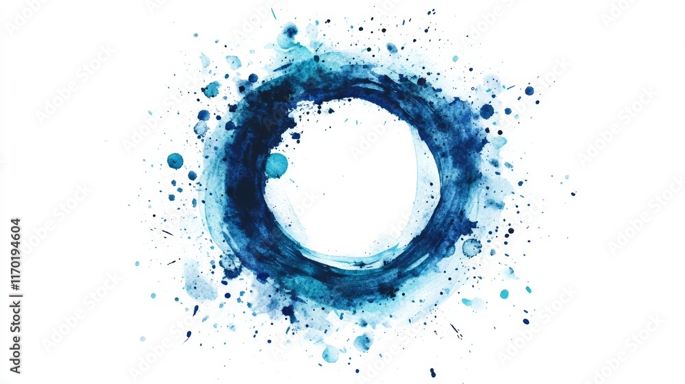 Fototapeta premium Blue Watercolor Circle Graphic Acrylic Blots on Paper Fresh Art Rounds Elements Hand Paint Watercolor Circle Indigo Isolated Drops Splatter Pastel Dots Teal Watercolor Circle