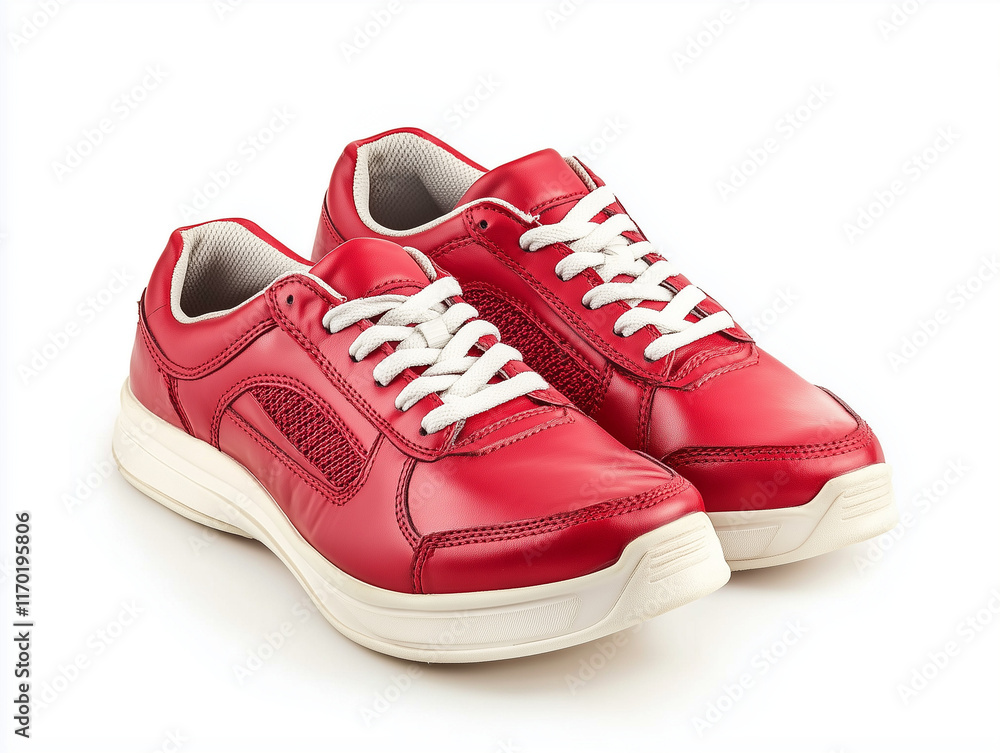 A fresh pair of sport shoes, isolated on white, emphasizing their comfortable and functional design for sports activities.