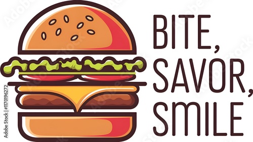 Gits Burger logo features a bold burger design with 'Bite, Savor, Smile' slogan, perfect for burger shop branding, fast food, and culinary marketing.