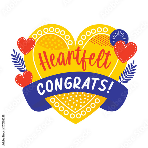 A flat sticker of heartfelt congrats typography