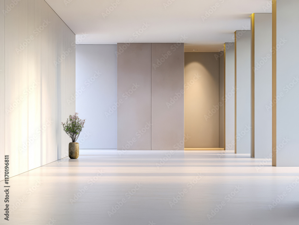 Fototapeta premium Modern interior design featuring minimalist hallway and natural decor elements