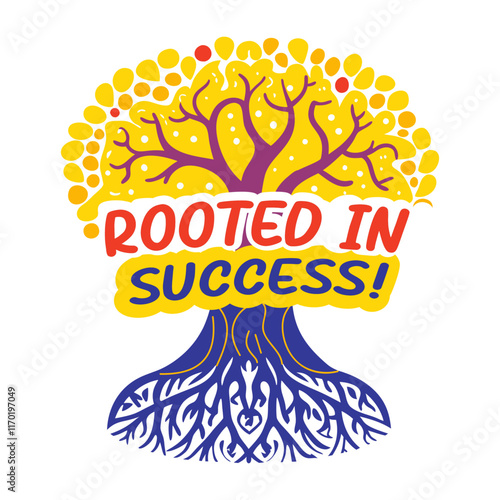 Success tree with admiring quote, flat style sticker