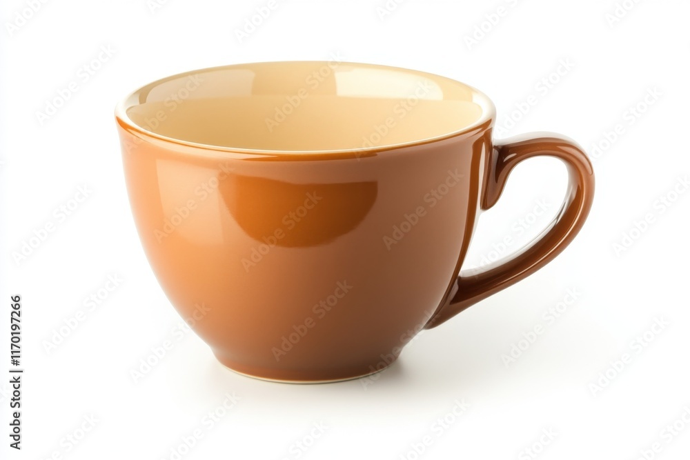 Empty brown ceramic cup with handle, isolated on white. Empty brown ceramic cup with handle, isolated on white.
