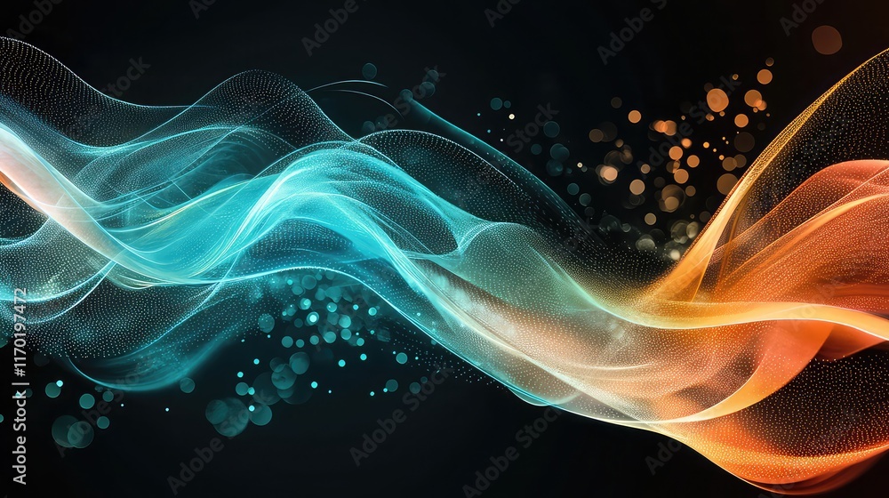 Obraz premium Psychedelic Wave Design: Vibrant Orange, Teal, and White on Black