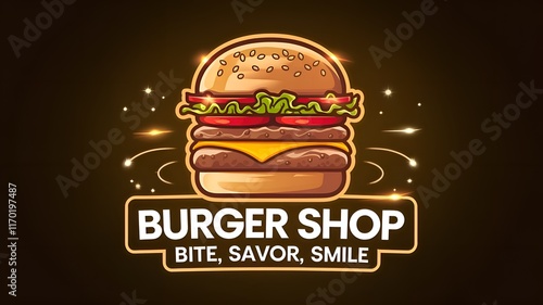Gits Burger logo features a bold burger design with 'Bite, Savor, Smile' slogan, perfect for burger shop branding, fast food, and culinary marketing.