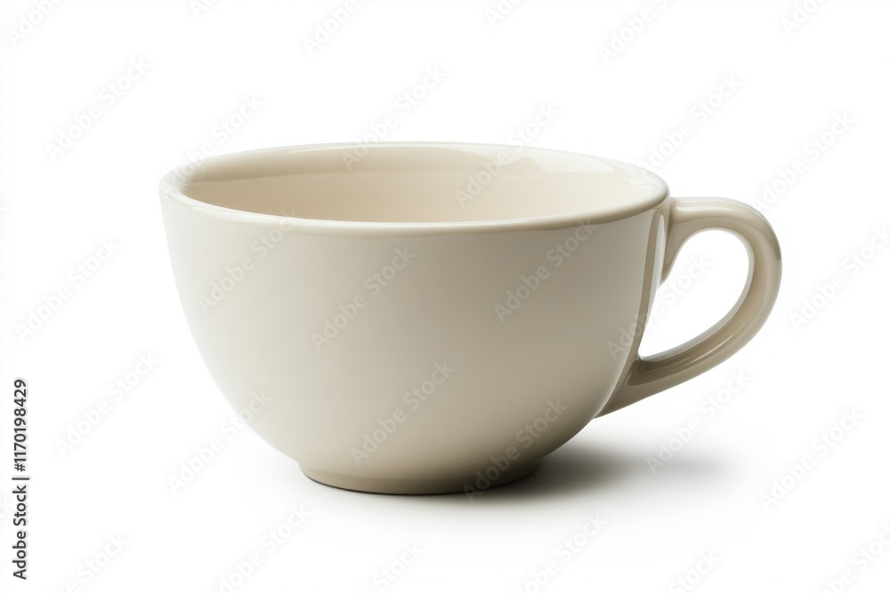 Empty off-white ceramic teacup with a handle, isolated on white background. Empty off-white ceramic teacup with a handle, isolated on white background.