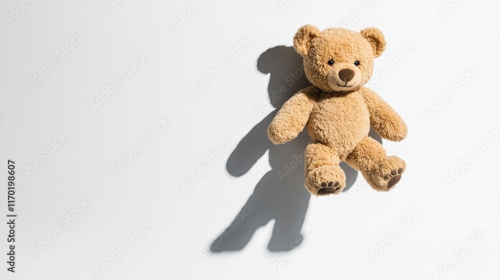 Teddy bear levitating on white background with shadow Teddy bear levitating on white background with shadow