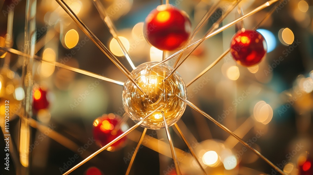 Obraz premium Abstract representation of atom model with bright elements and colors