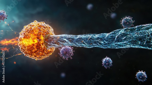 Vibrant Digital Illustration of Immune Response and Cell Interaction photo