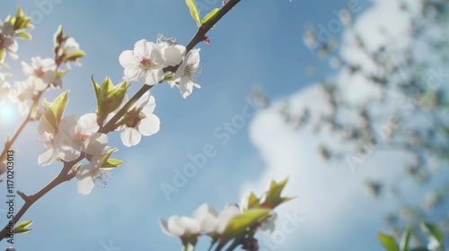 Blossoms on a tree limb during a sunny day in the southwest.