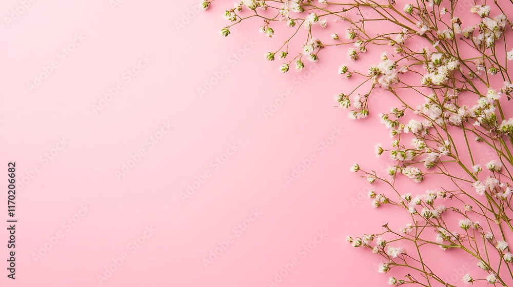 Fototapeta premium Delicate white flowers on a pink background