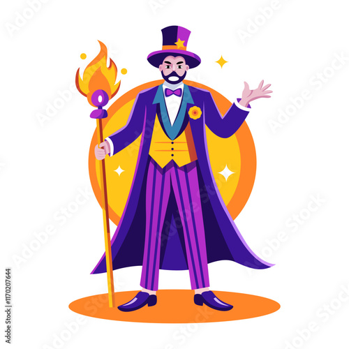 A flat style illustration of a circus magician 

