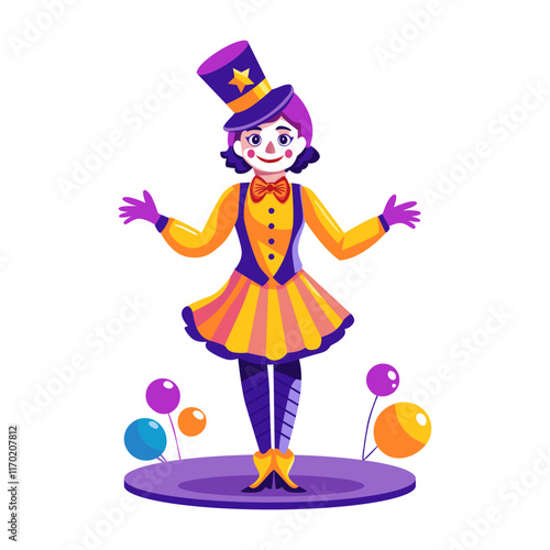A flat illustration of a circus girl character 
