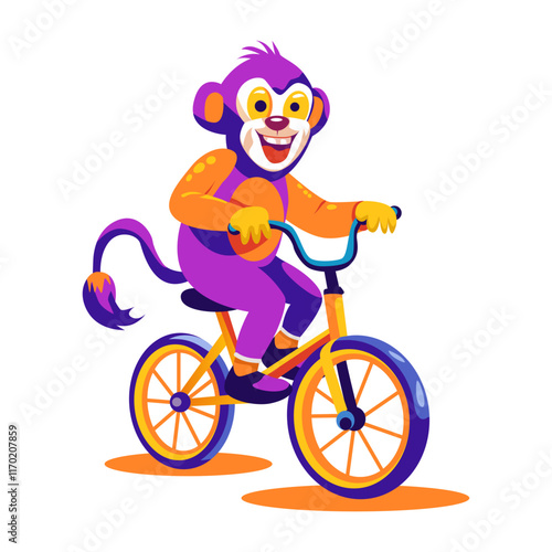 A flat illustration of a monkey riding a bicycle in circus 
