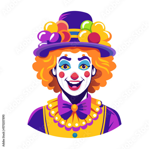 A flat illustration of a circus joker character 

