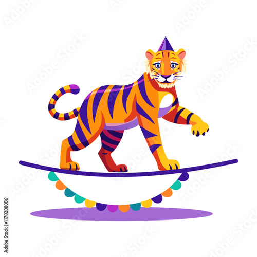 A flat illustration of circus tiger performance 

