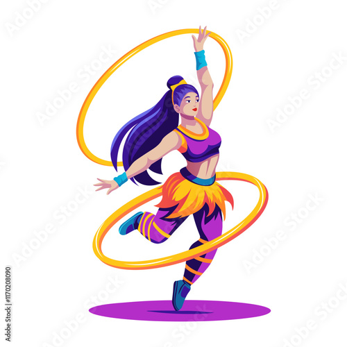 A flat illustration of circus hoop dancer 
