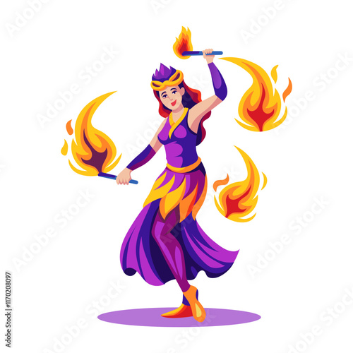 A flat illustration of fire dancer character 

