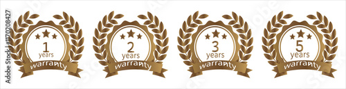 Service lifetime and years warranty labels and guarantee seals vector icons set.1 2 3 5 year warranty logo with golden shield and golden ribbon.