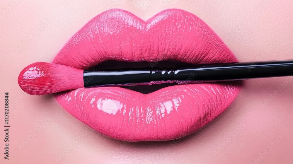 Obraz premium Valentine Heart Kiss on the Lips Makeup Beauty Sexy Lips with Heart Shape paint Valentines Day Beautiful Love Make-up