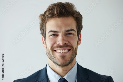 Portrait of young happy smiling business man  isolated over white background