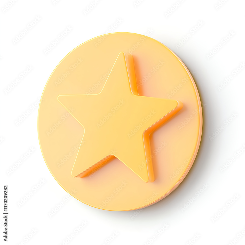 e-commerce online trading analytics concept. Orange circular token featuring a raised star design on a white background. e-commerce online trading analytics concept. Orange circular token featuring a raised star design on a white background.