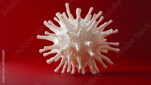 A photostock of a 3Drendered virus model in a red background photo