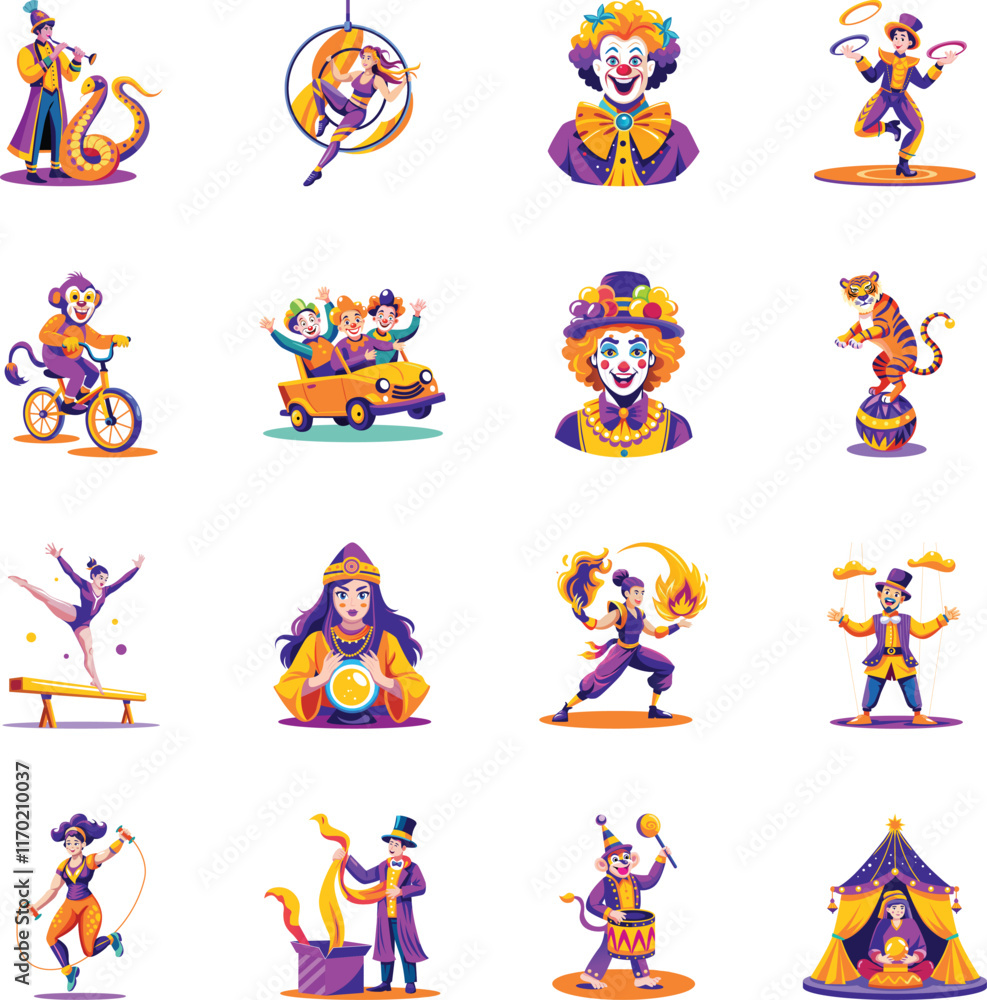 Fototapeta premium Set of Flat Style Carnival Performer Illustrations