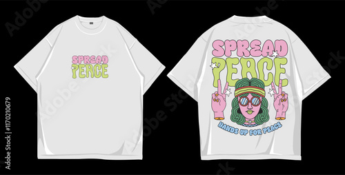 Design t shirt oversize spread peace, mockup front and back