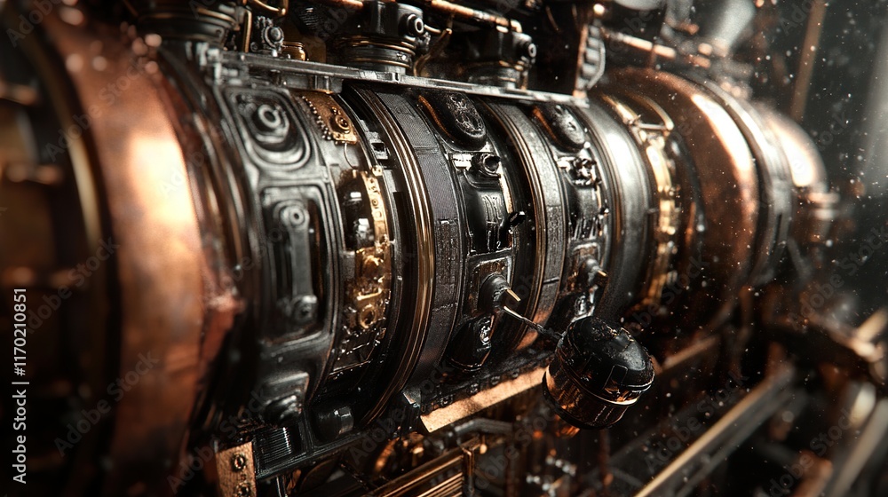Steampunk Engine: Intricate Gearwork and Futuristic Design