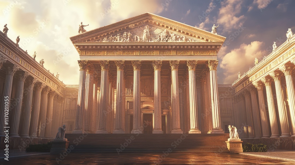 Obraz premium Majestic Architectural Structure with Grand Columns and Statues