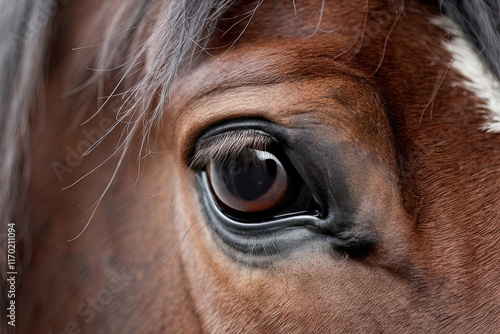 A detailed view of a horse's eye, capturing the intricacies of this majestic animal photo