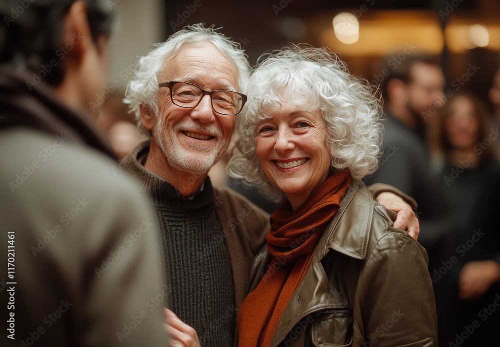 An elderly couple dancing joyfully at an indoor dance party, surrounded by other couples enjoying the music and laughter An elderly couple dancing joyfully at an indoor dance party, surrounded by other couples enjoying the music and laughter